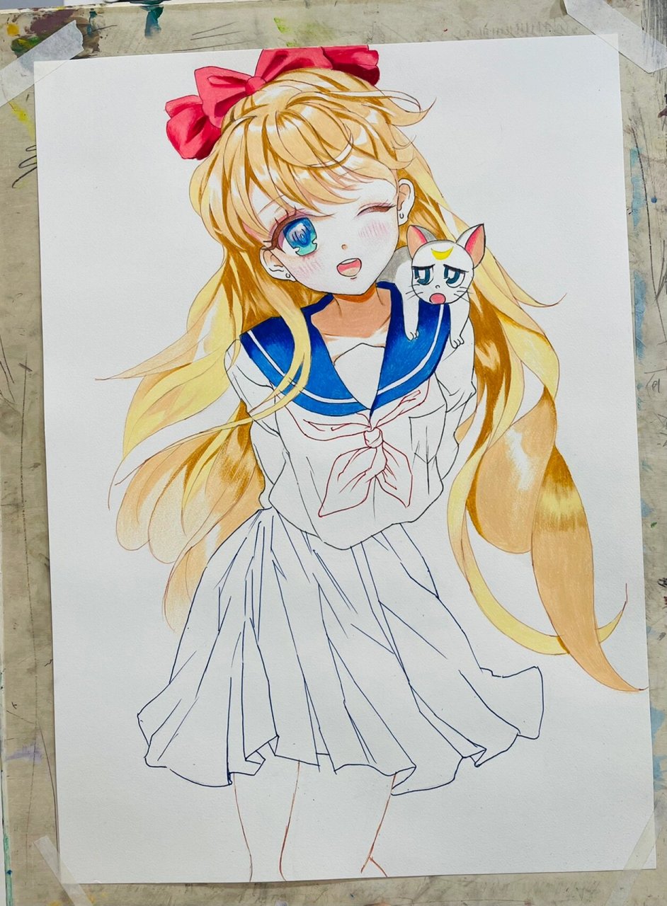 手绘动漫人物女生女孩 前段时间收到富莱卡勒家的72色油性试用彩铅