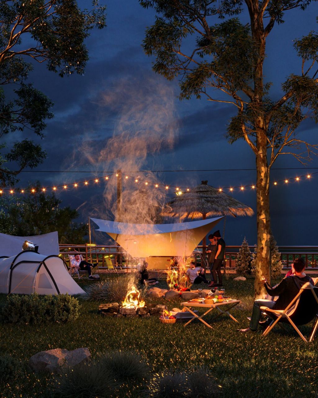 迷人的夜晚 露营基地效果图 78这个露营基地,设计师在做效果图的