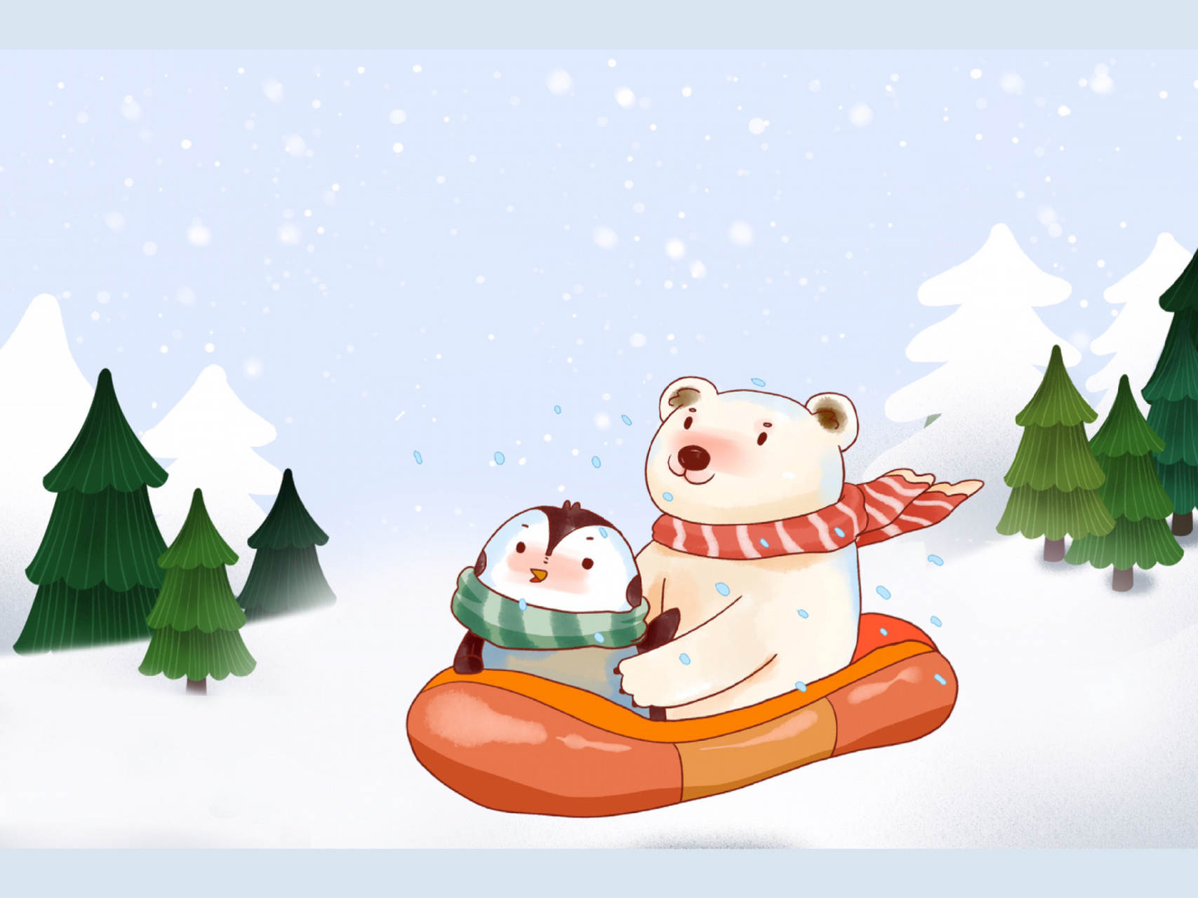 插画|冬季赏雪的北极熊和企鹅 7615这一组冬季雪