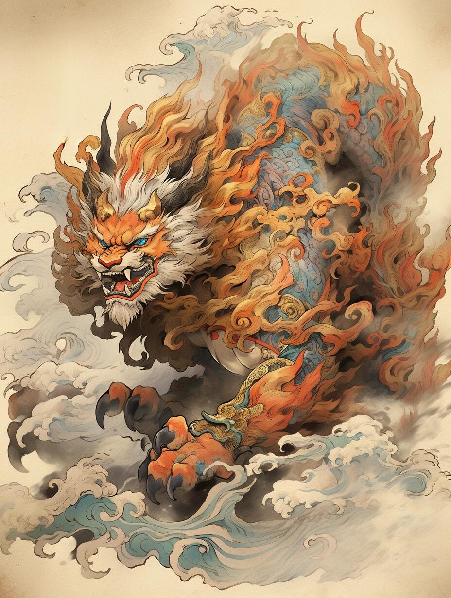 招财纳福神兽貔貅手绘