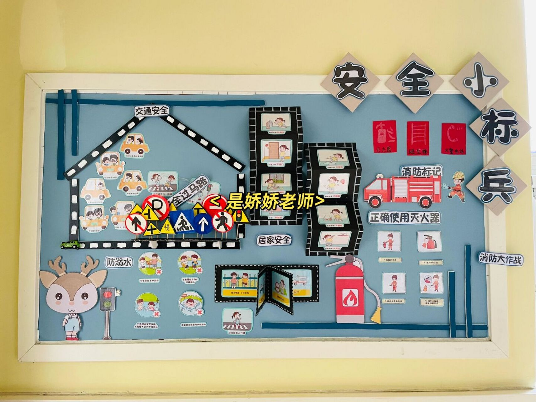 幼儿园大班月主题墙《安全小标兵》 #幼儿园老师# #少儿创意美术