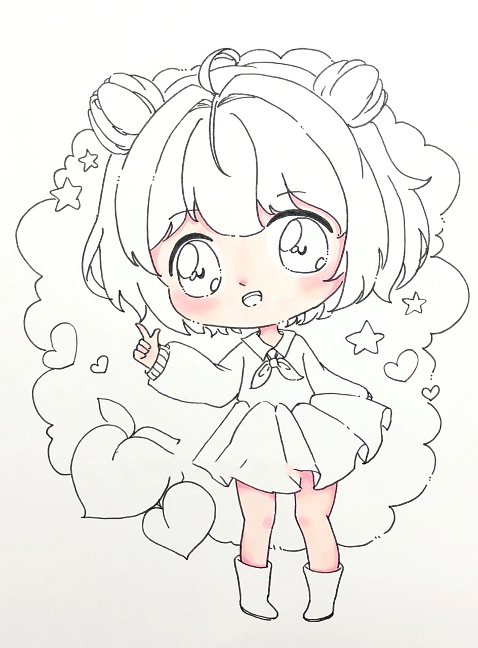 q版动漫|马克笔绘画|线稿上色 临摹请哎特我哦