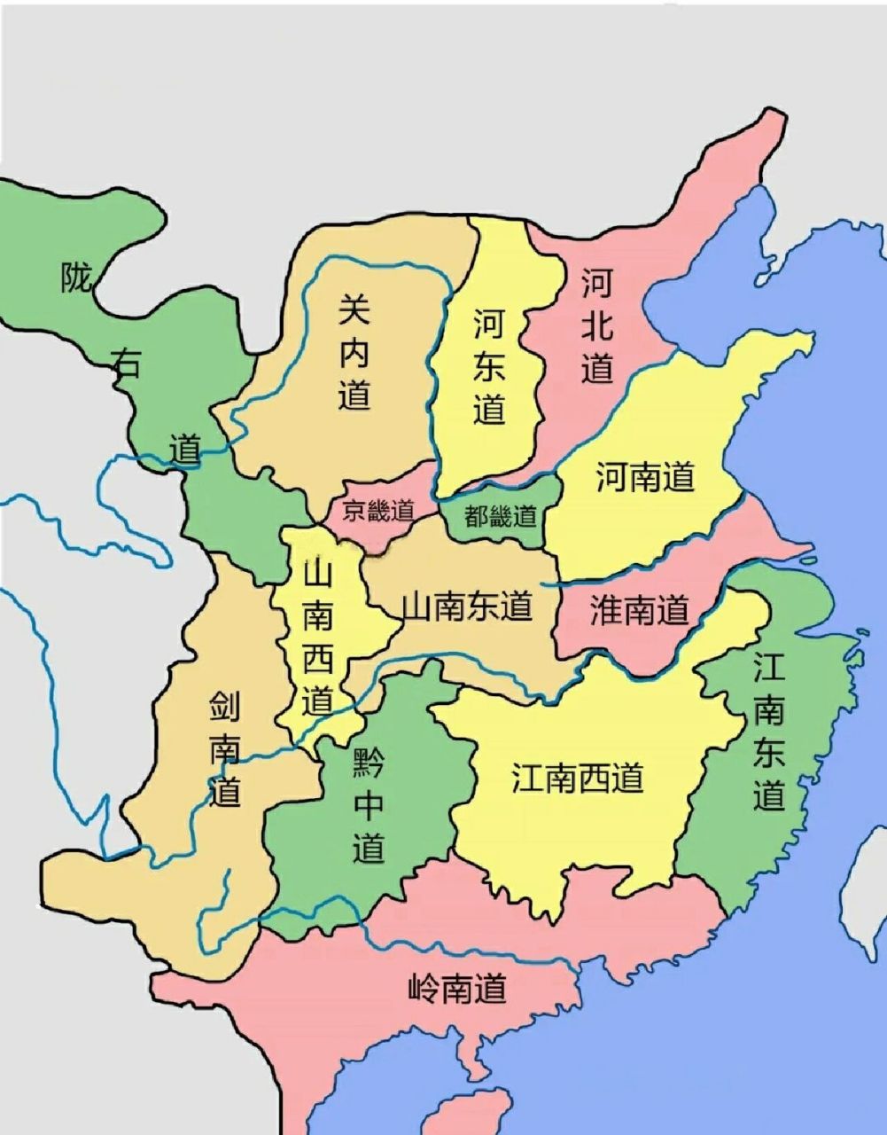 唐朝前期的行政区划图 隋朝建立后,鉴于州郡太多,于是废除了郡,直接以