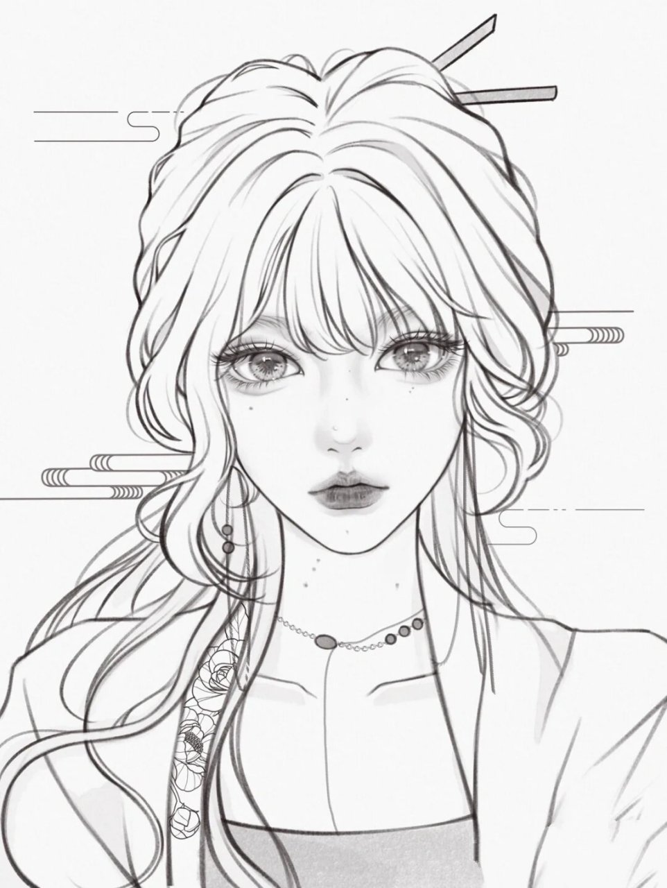 古风人物线稿动漫临摹素材