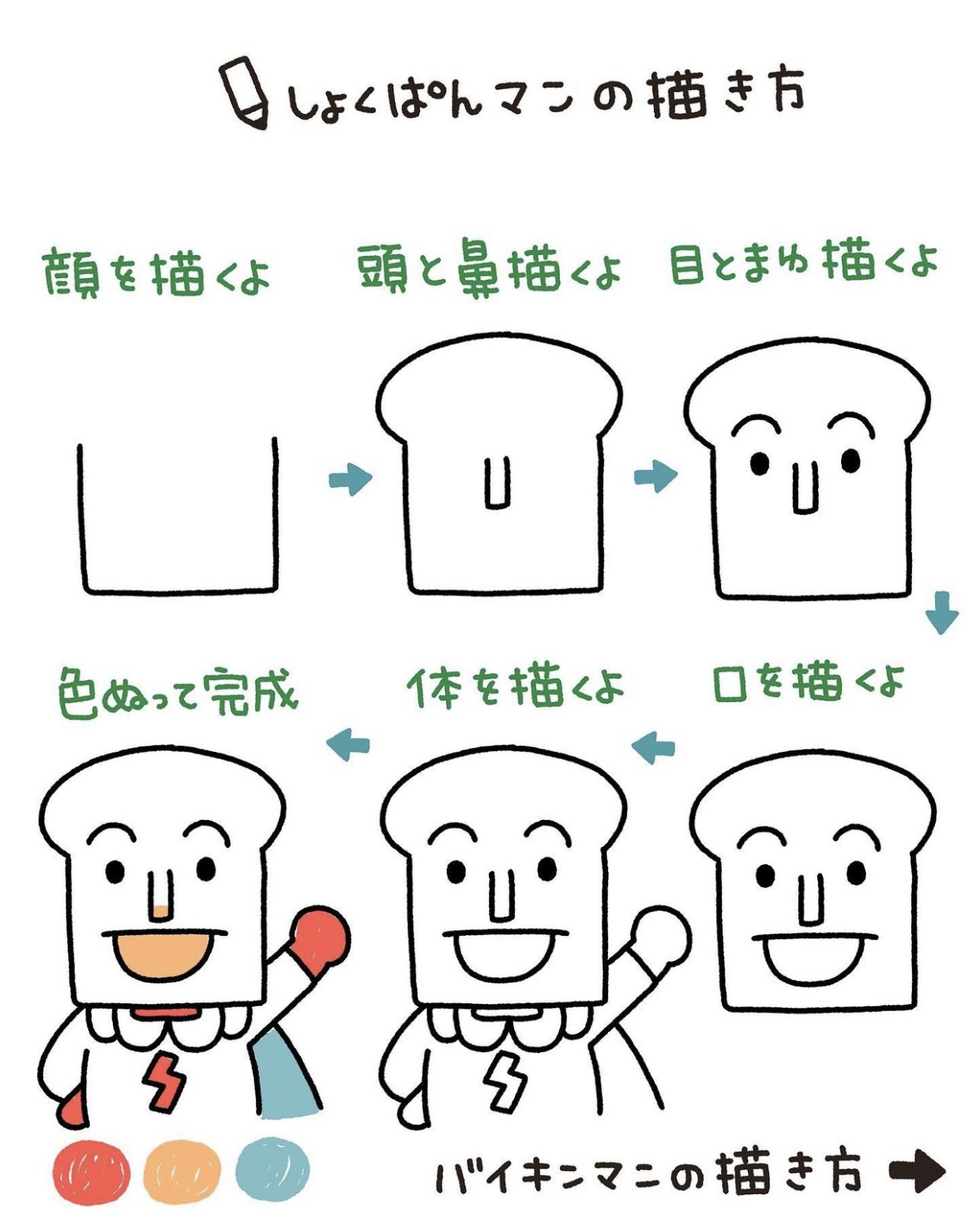 外网超火简笔画第七弹!面包超人来了!