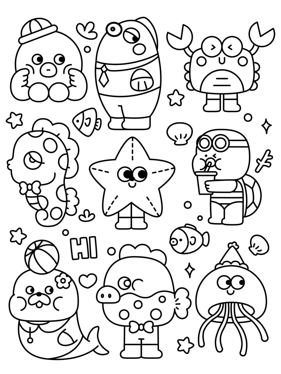 海洋生物总动员 | 萌系简笔画 | doodle风 可授权 91工具:ai 海洋