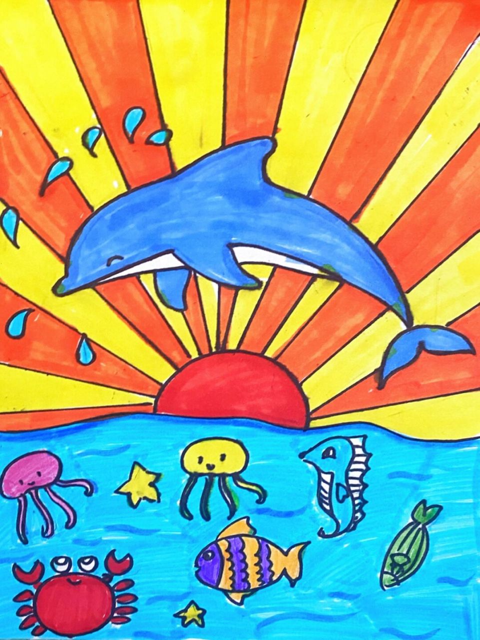 海豚儿童画 