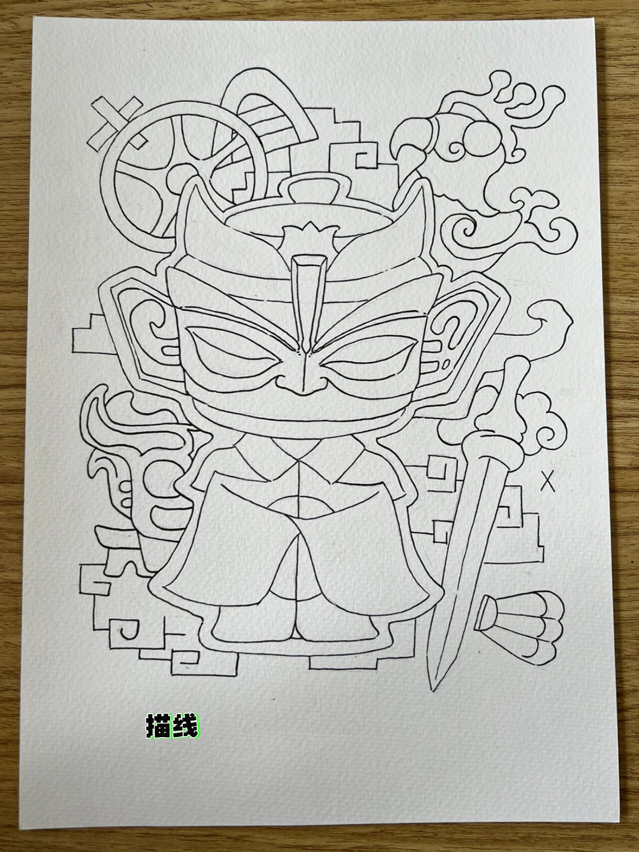 黑白简笔画|趣味三星堆手绘线描附过程