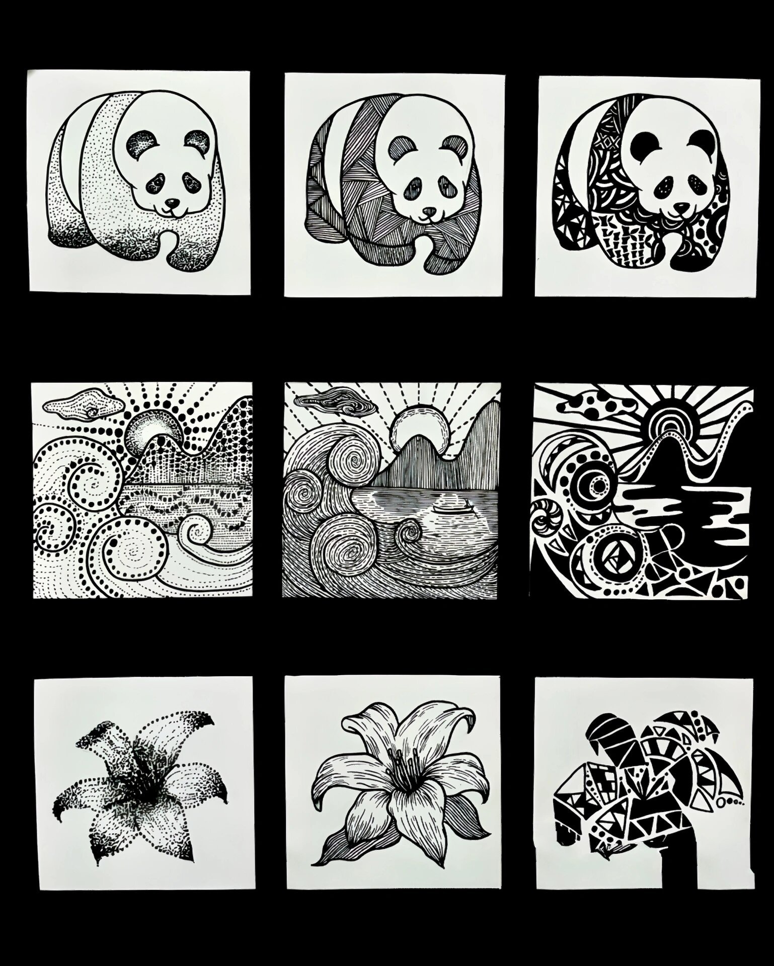 点线面构成黑白画