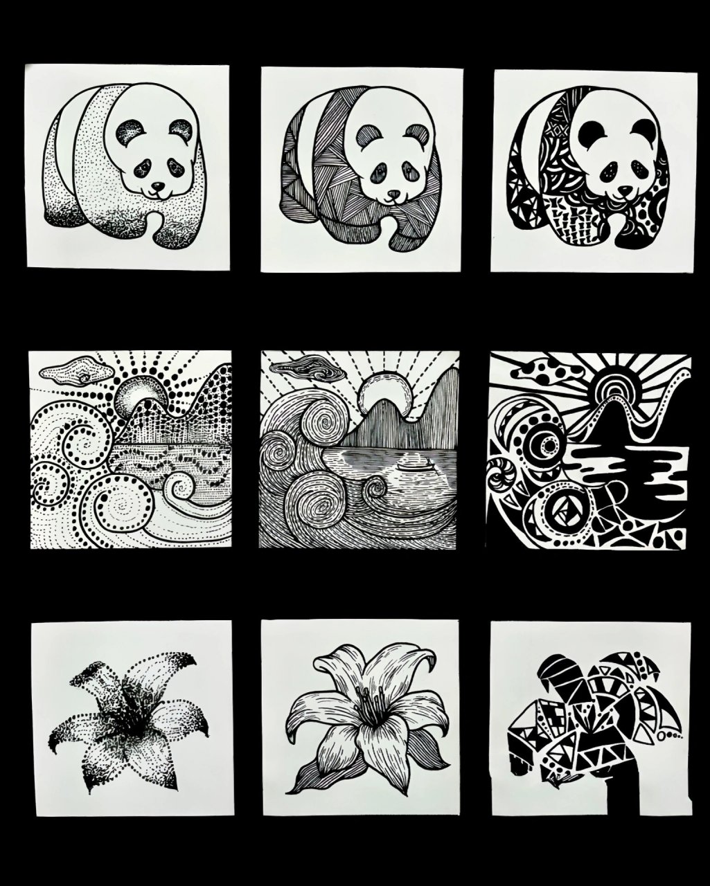 点线面构成黑白画