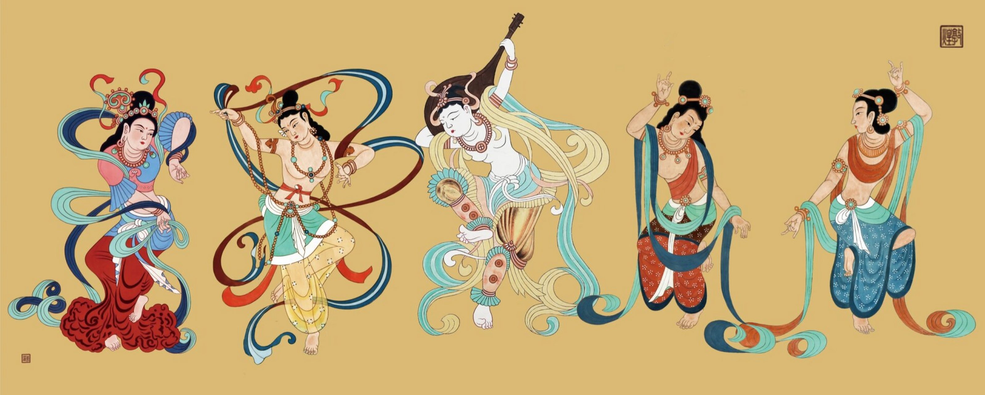 敦煌舞蹈(图为部分手绘内容) 敦煌壁画中的乐舞上起十六国,下迄宋元