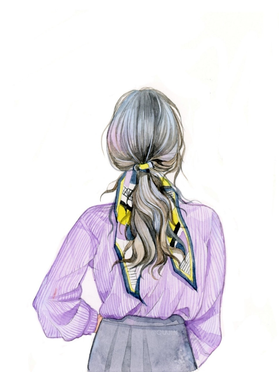 水彩人物篇|可以做壁纸的人物背影绘画 拿图请注明出处