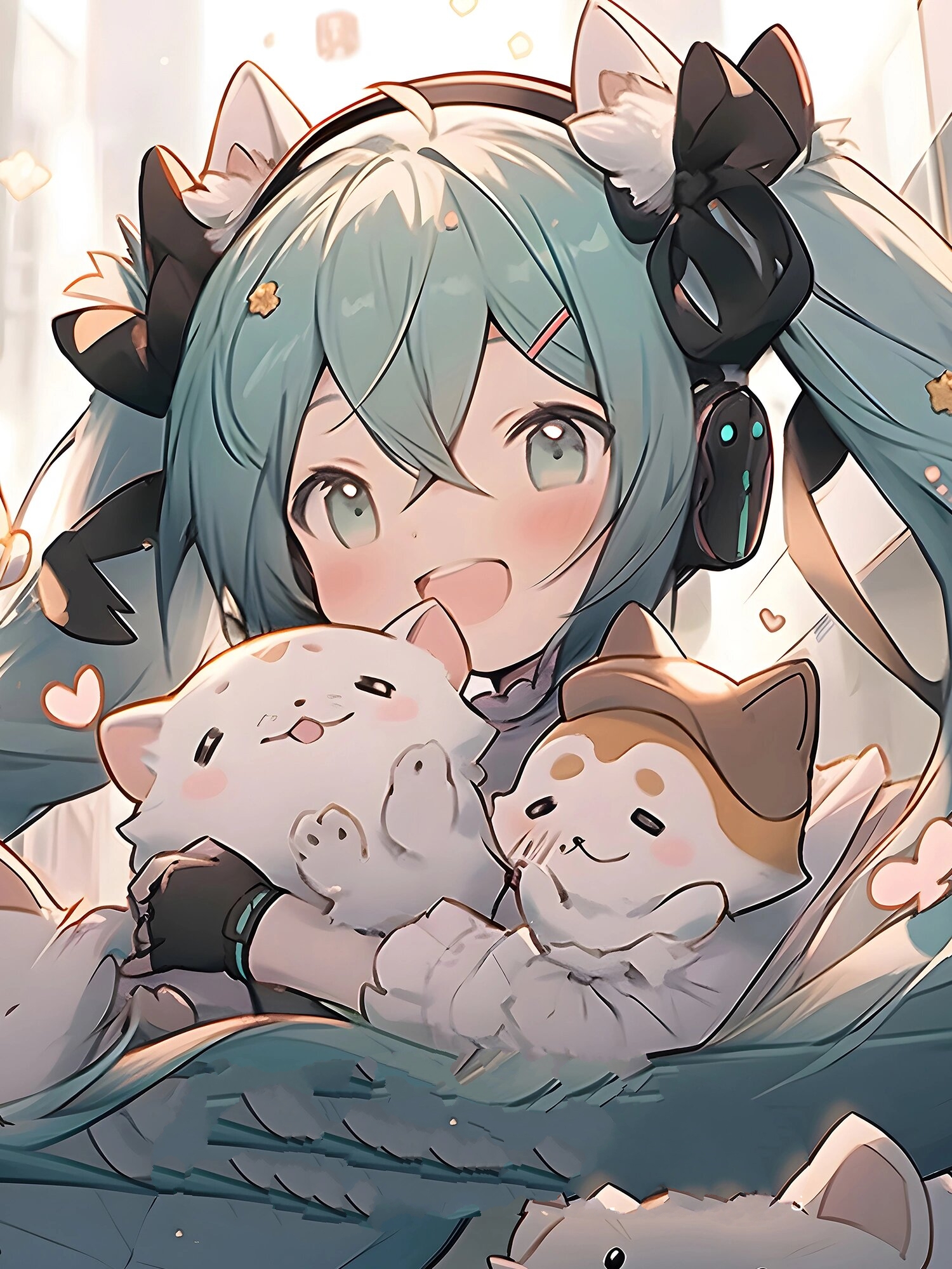 猫猫与可爱miku壁纸 可爱治愈壁纸