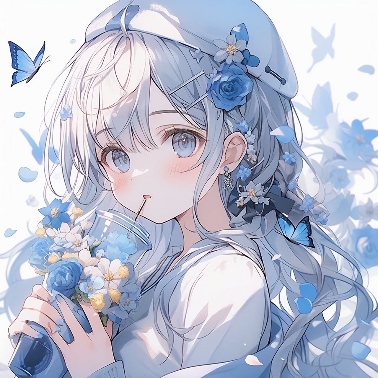 97蓝色系 | 卡通蝴蝶少女头像(附咒语) 姐妹们,喜欢留言抱走哦