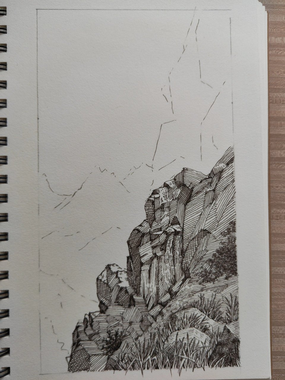 【钢笔画】山 古典钢笔画山的画法.