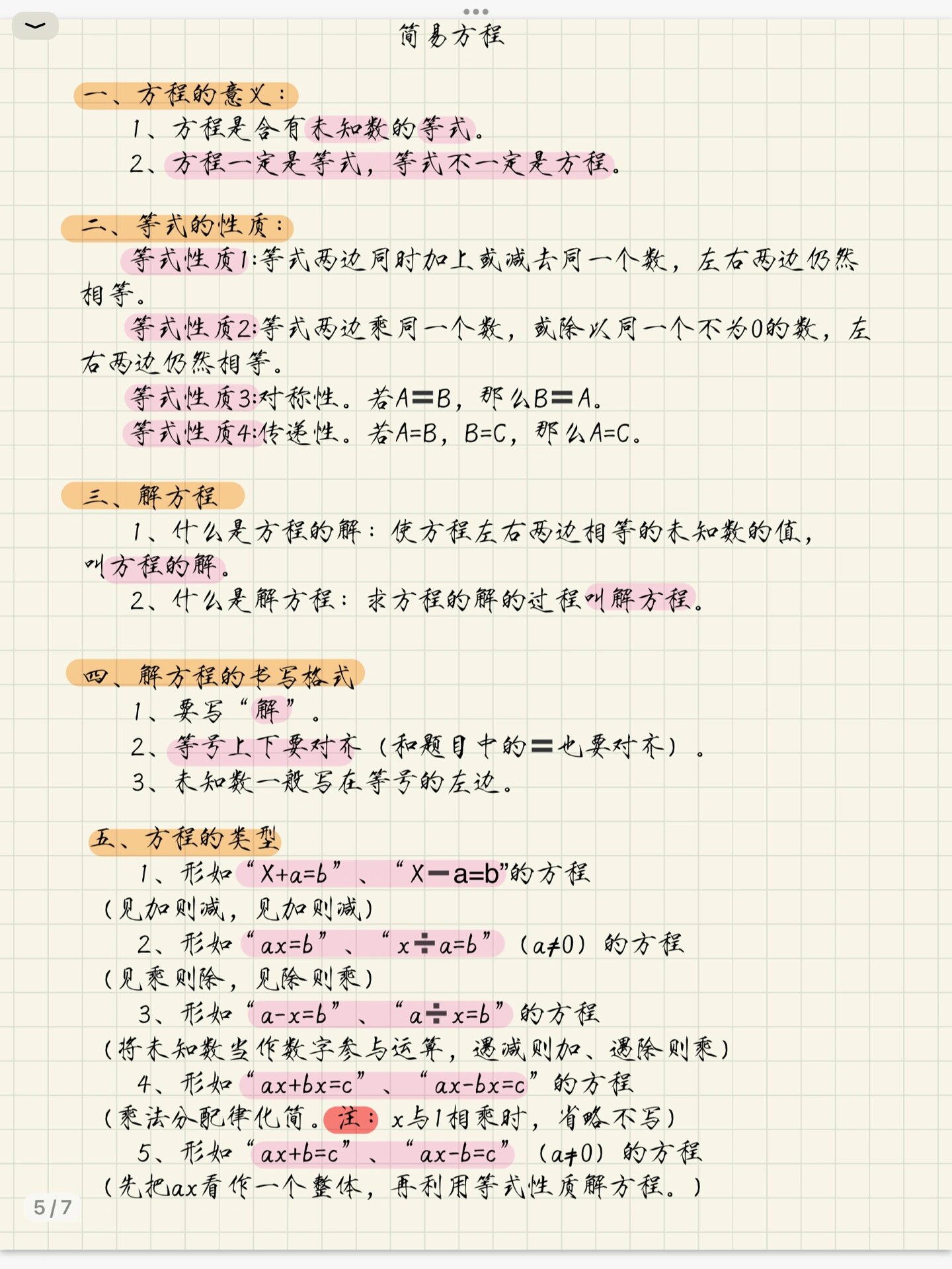五年级上数学第五单元简易方程知识点来啦