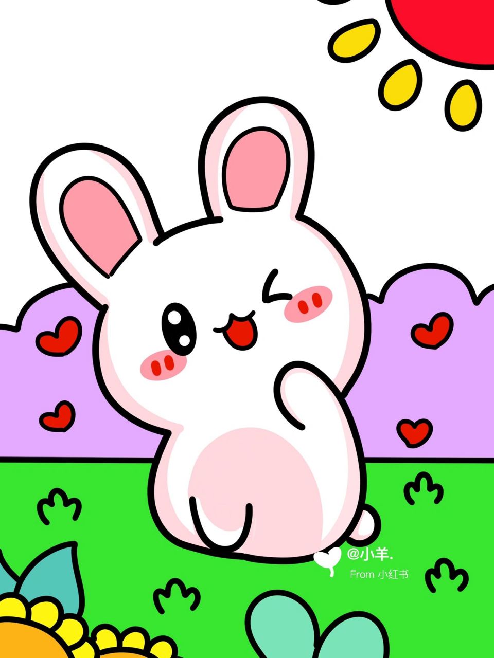 小兔子儿童创意画 动物儿童画 简单 #创意美术儿童画# #简笔画教程