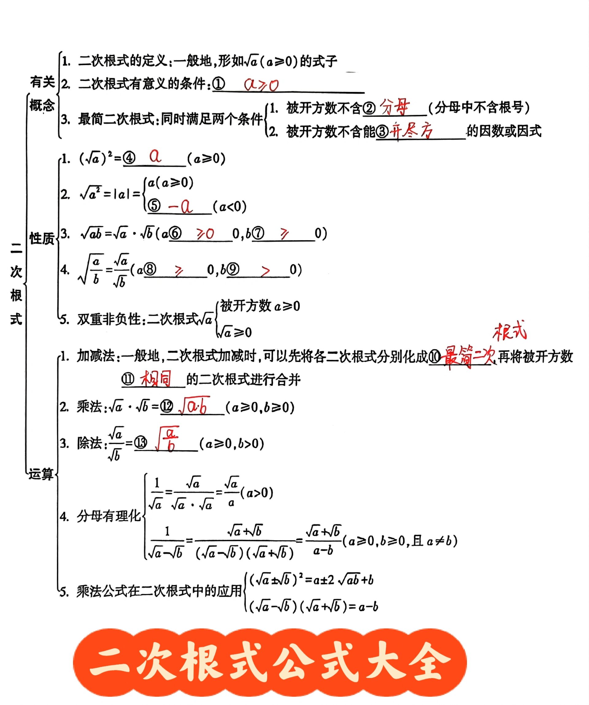 二次根式公式大全