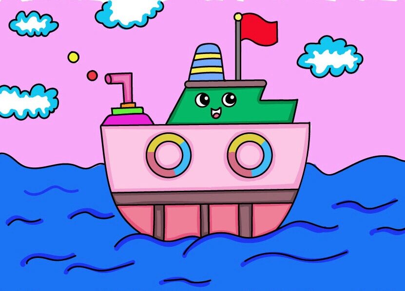 马克笔儿童画96小船简笔画(内附线稿