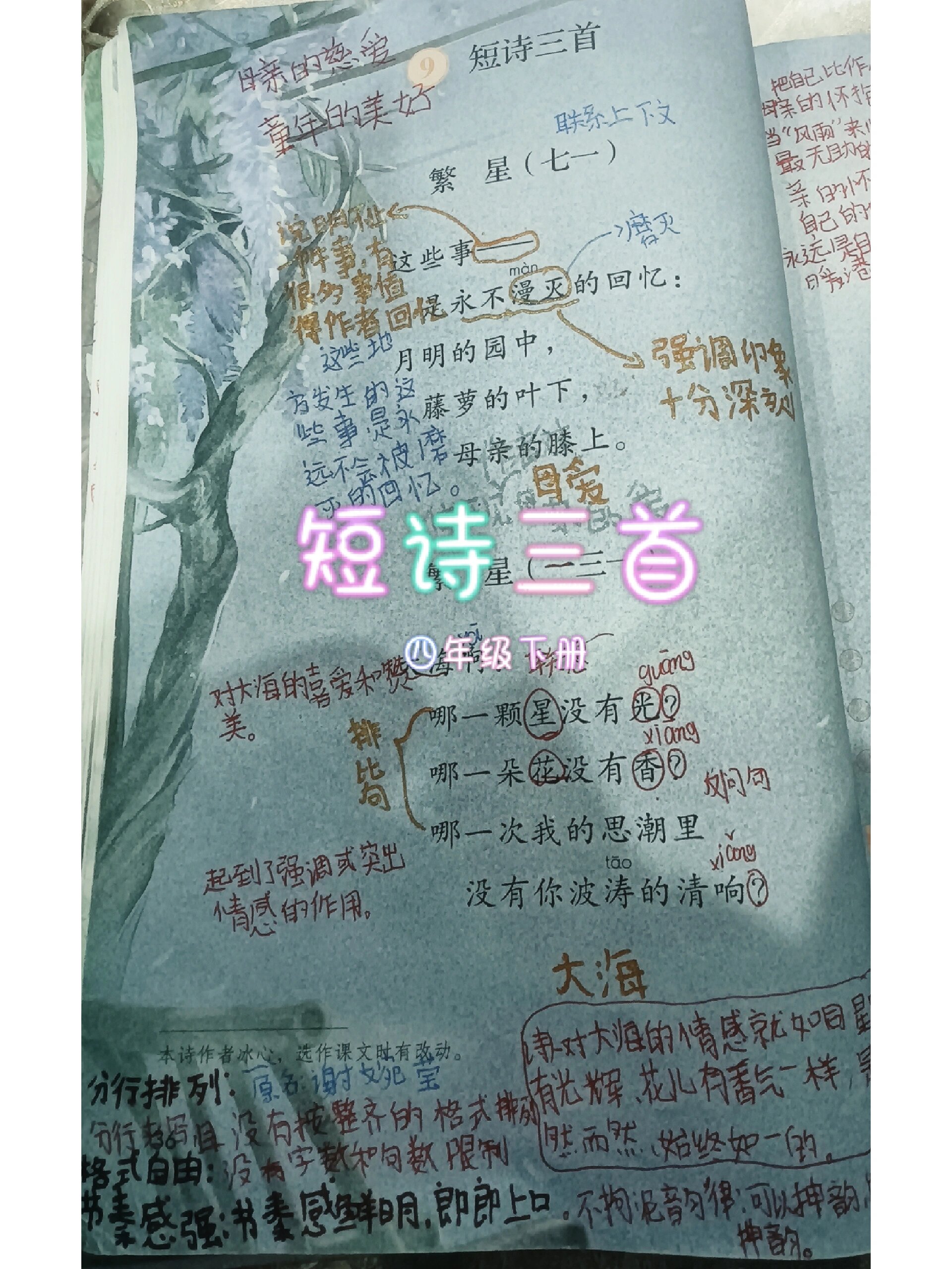 四年级下册短诗三首 繁星(七一) 这些事一 是永不漫灭的回忆 月明的园