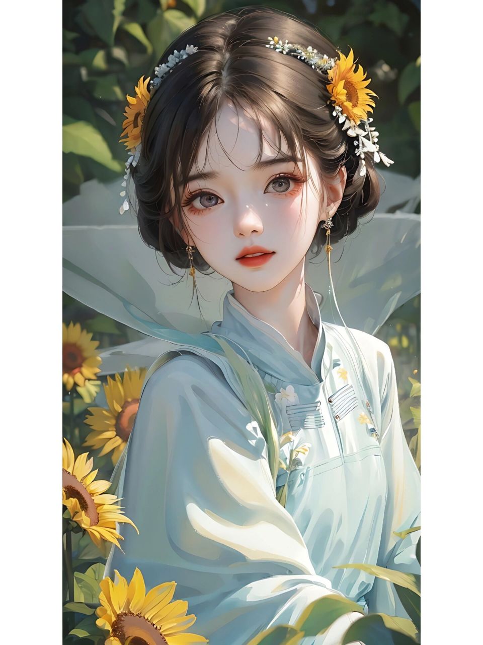 向日葵少女//古风美人//壁纸头像 娉娉袅袅十三余 豆蔻梢头二月初