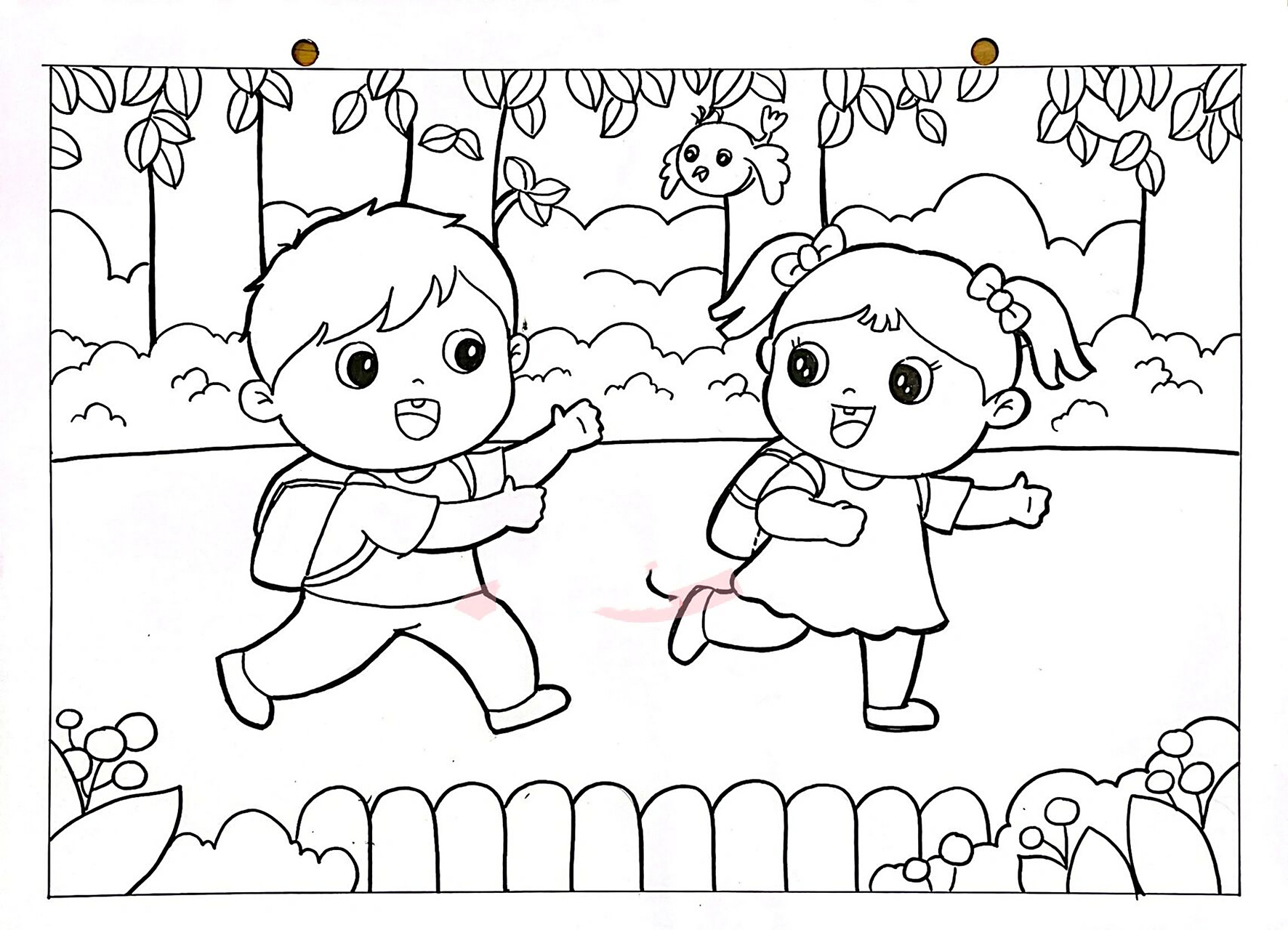 简笔画儿童画 人物主题作品去上学,去春游 到底是去上学,放学