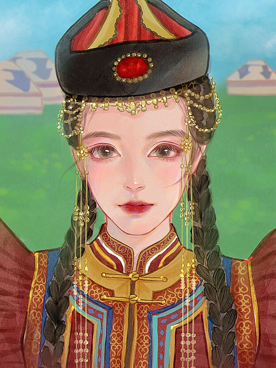 五十六个民族 | 蒙古族 按照和硕特部落的特色画了下蒙古族 服装:坎肩