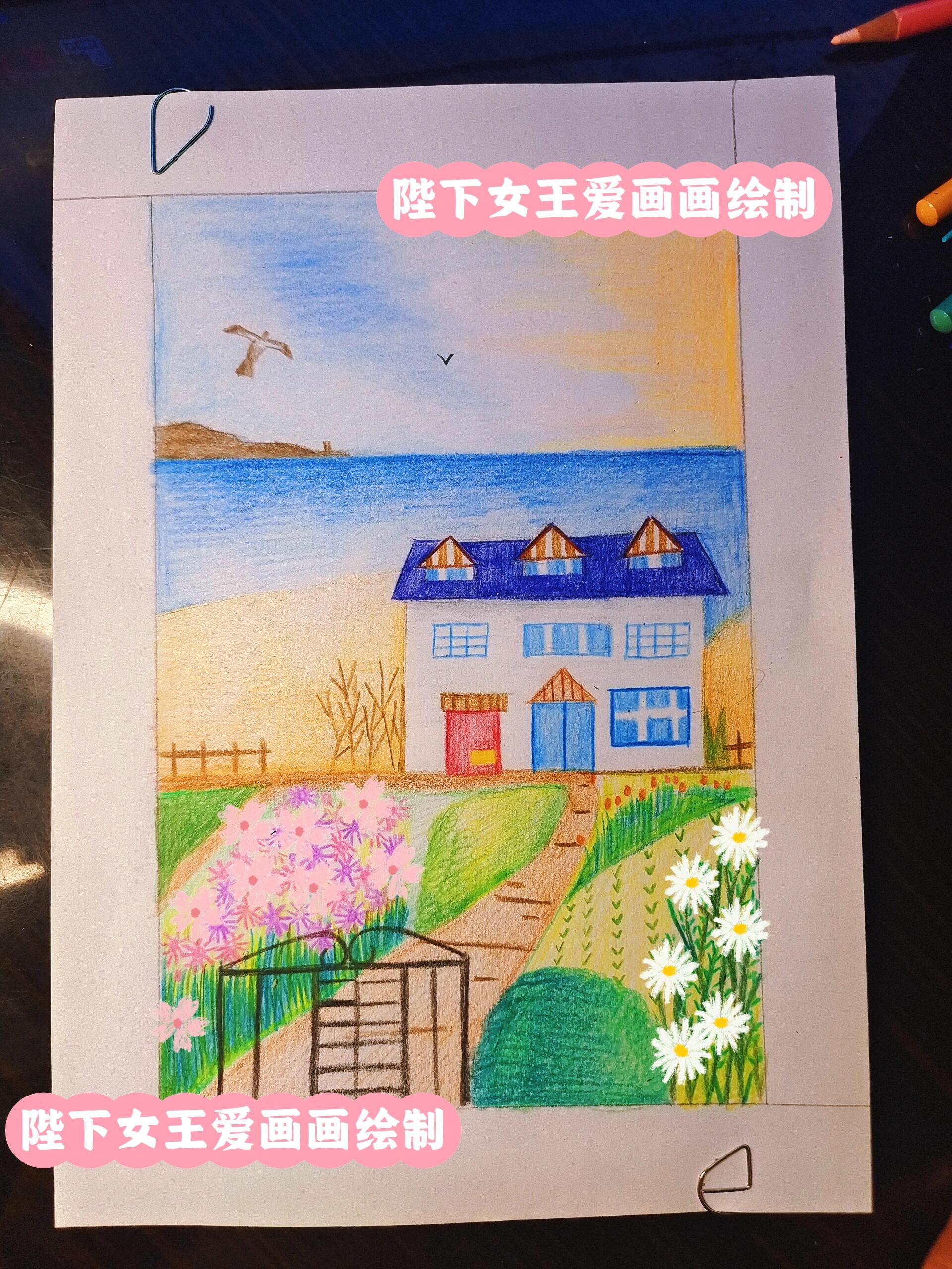 春天的景色的画彩铅图片