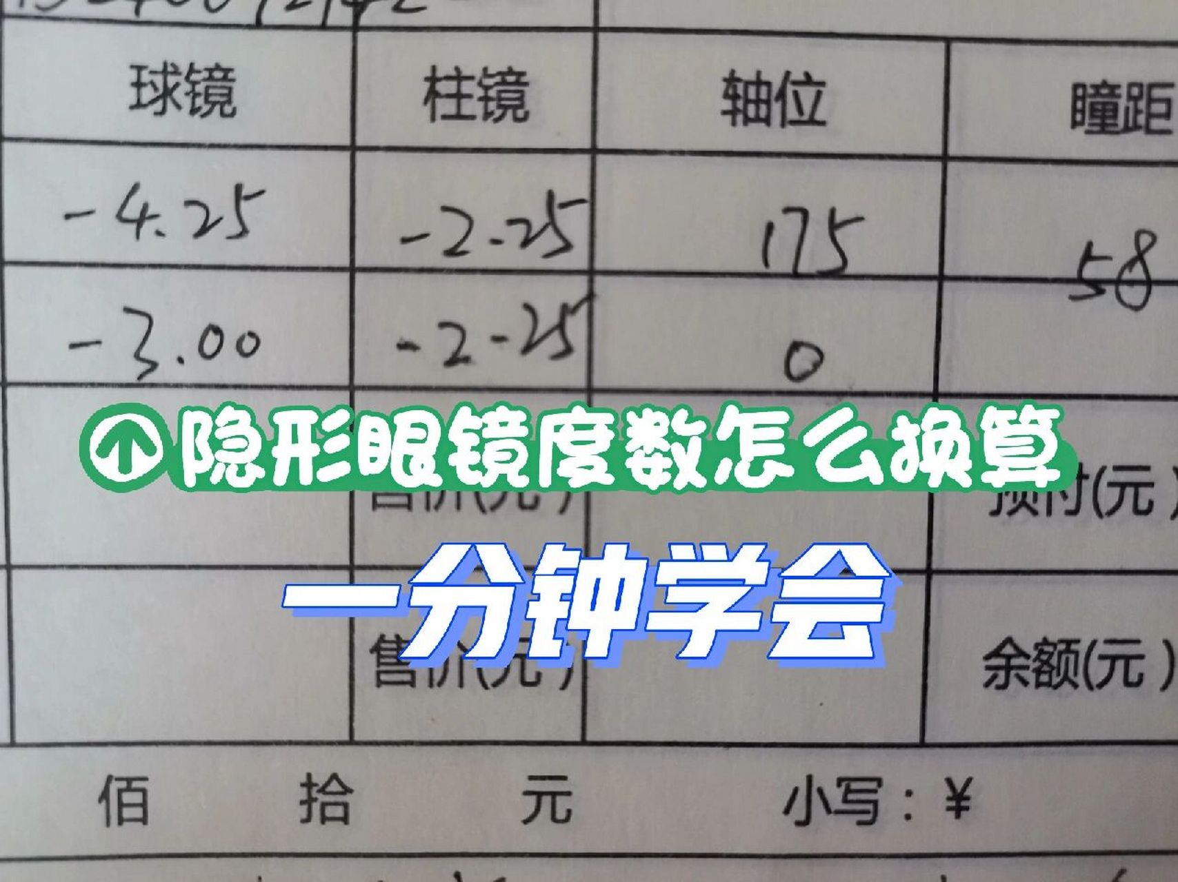 以上圖為列: 框架眼鏡的度數 右眼425度,散光225度, 左眼300度,散光