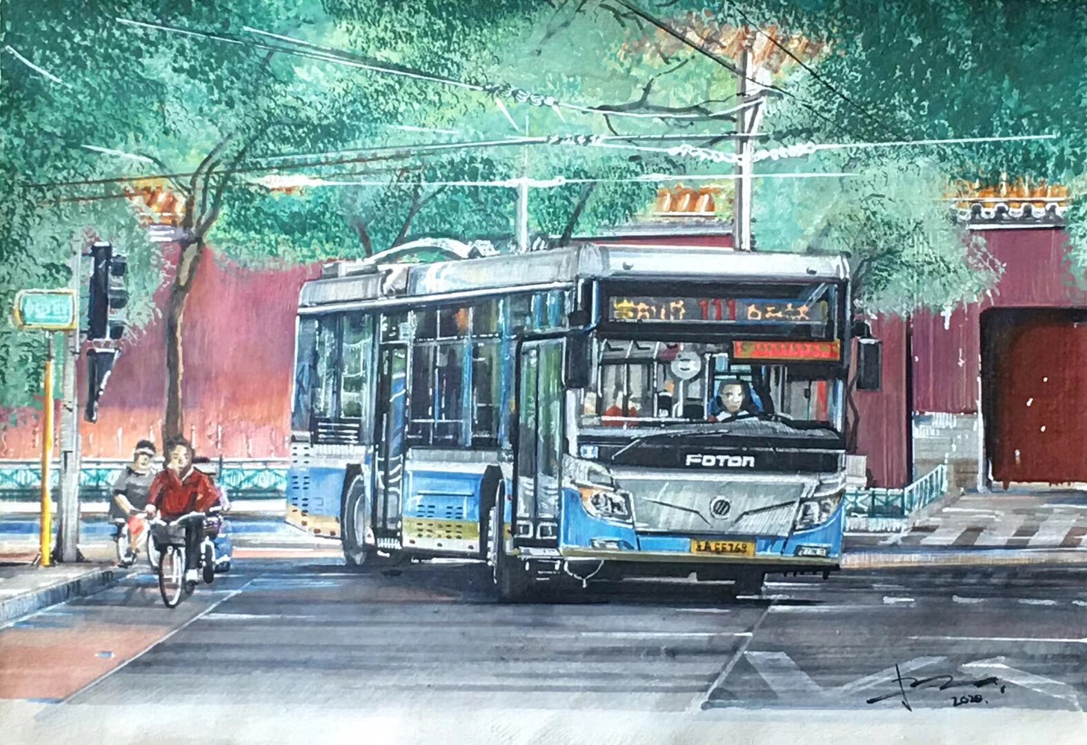 北京公交与城市记忆手绘作品