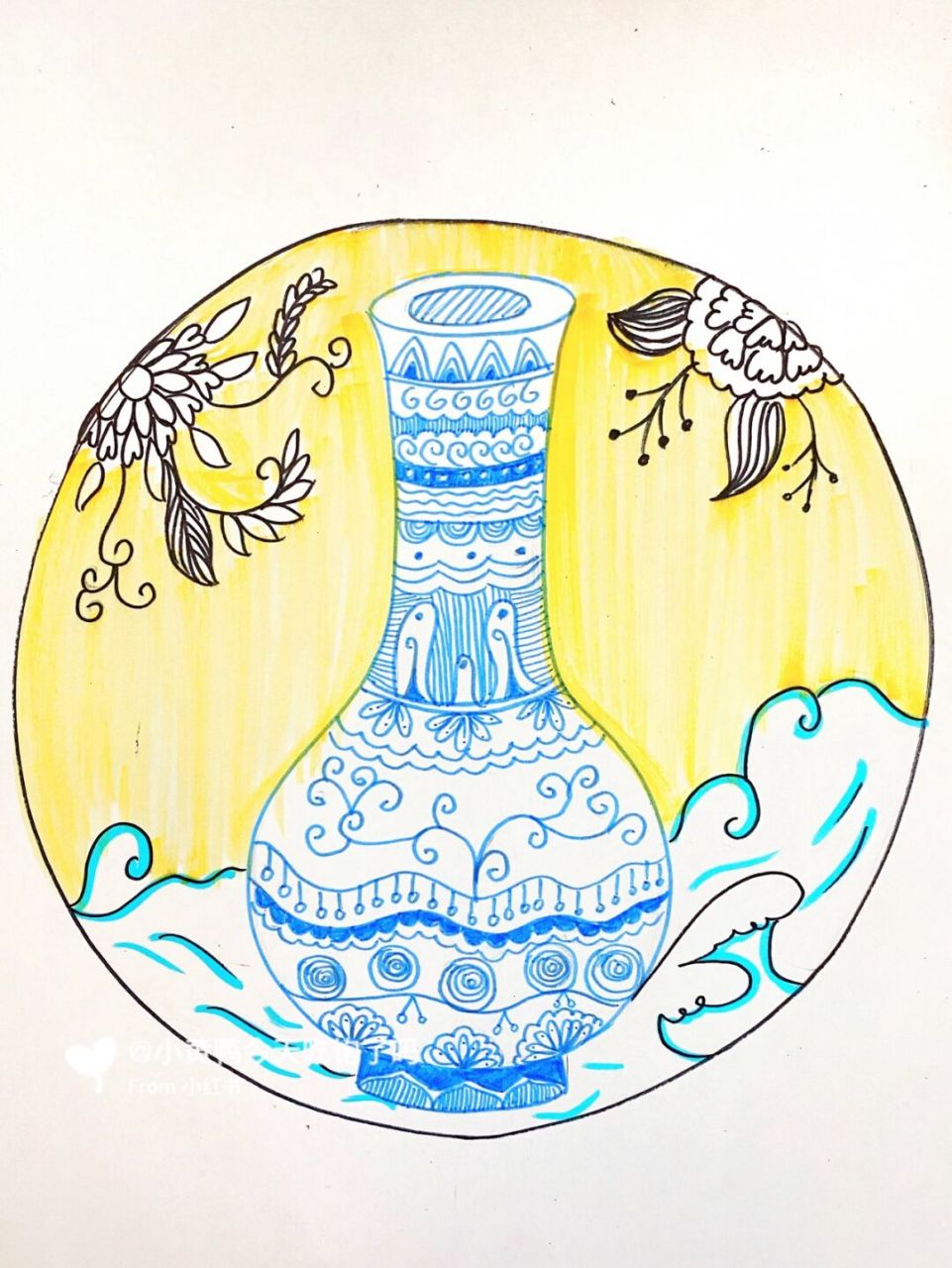 青花瓷瓶卡通图片