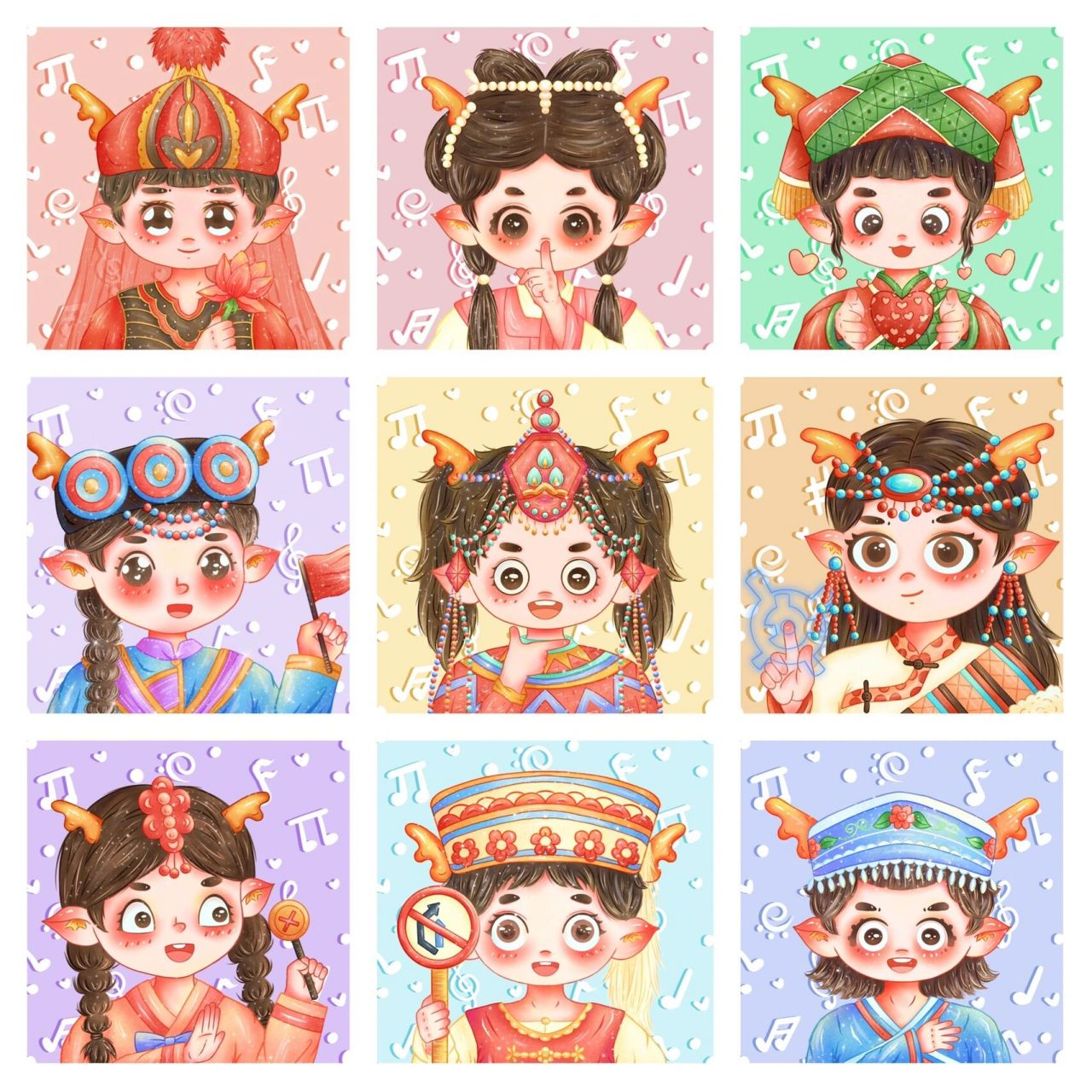少数民族人物插画之女孩篇/商稿勿用 56民族人物插画女孩子 	 你看出