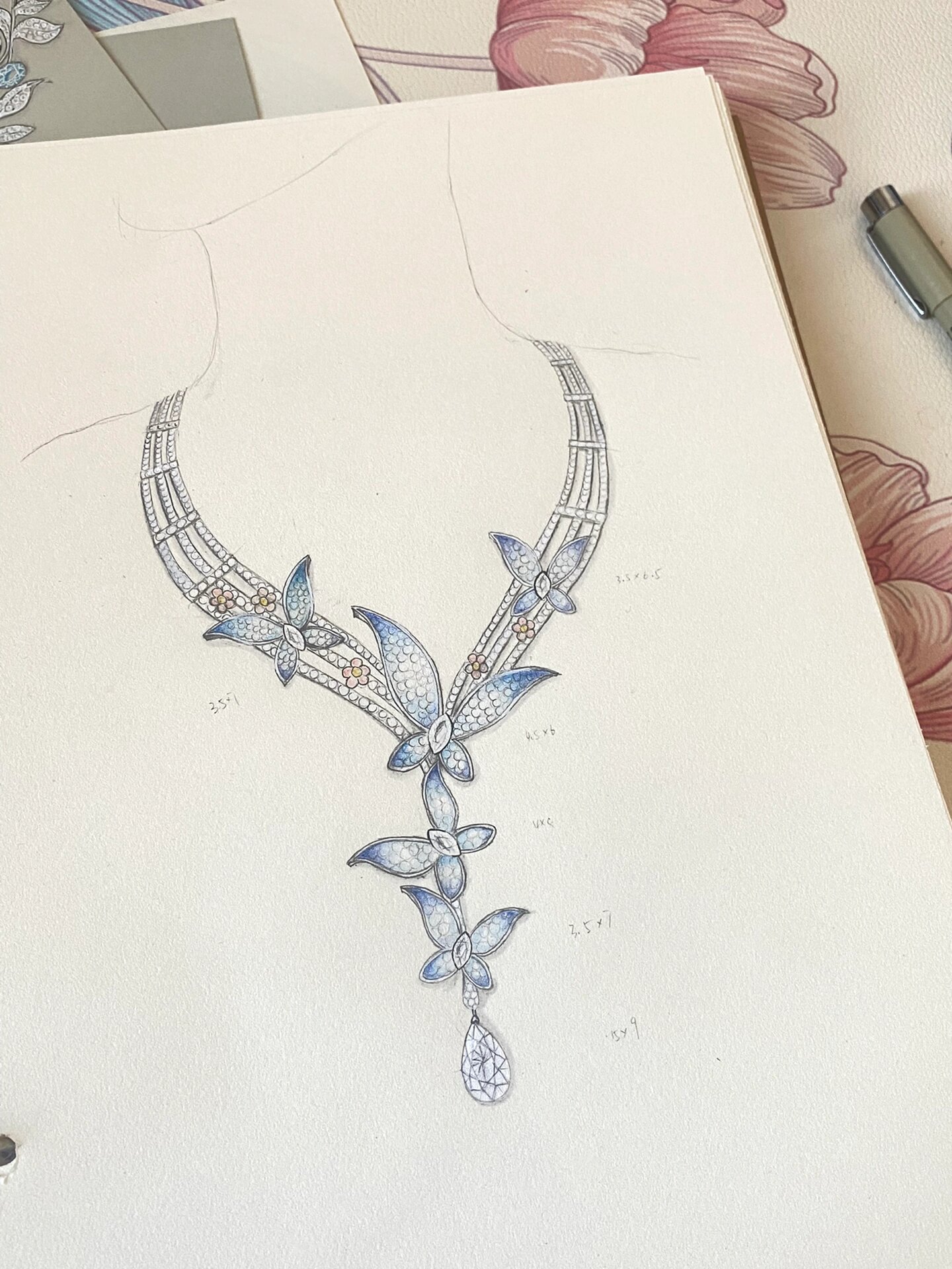 珠宝手绘no83蝴蝶钻石项链