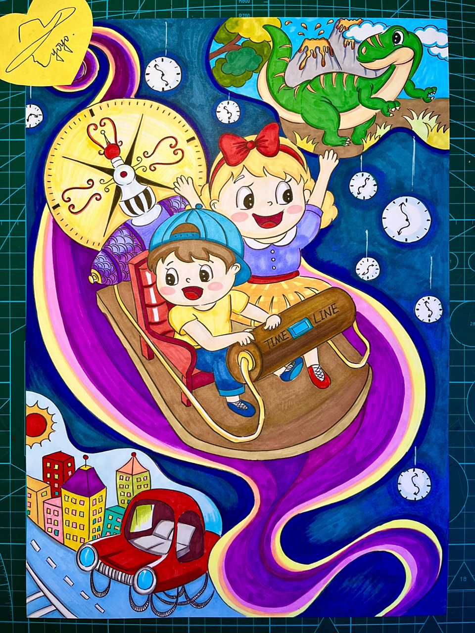 乘上时光机一起去旅行手绘儿童科幻画 线稿9315购 可通过店铺链接