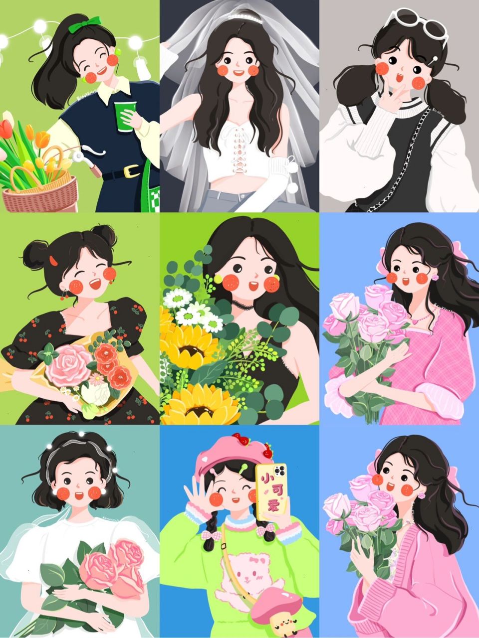 插画头像  | 可爱女生的九宫格头像合集21566 第二弹来啦～ 可可