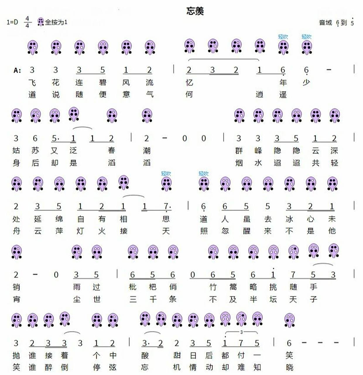 忘羡6孔陶笛谱子