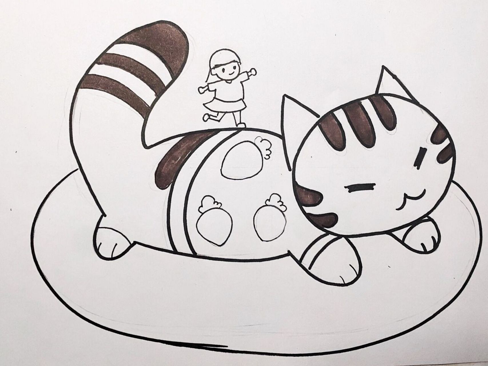 马克笔# #儿童画# #卡通画# #猫咪##夸张手法###巨型动物# #小人国