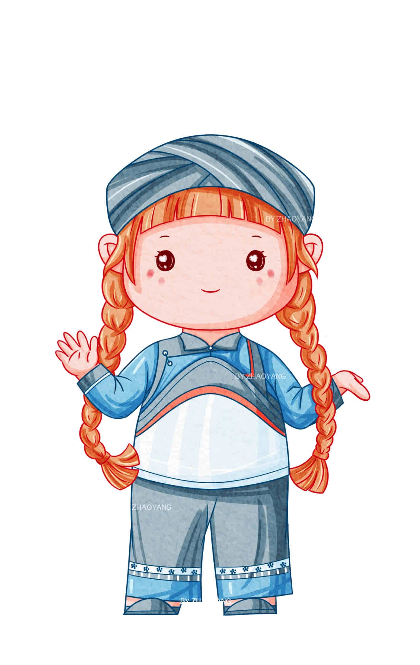 可爱的贵州少数民族q版人物插画