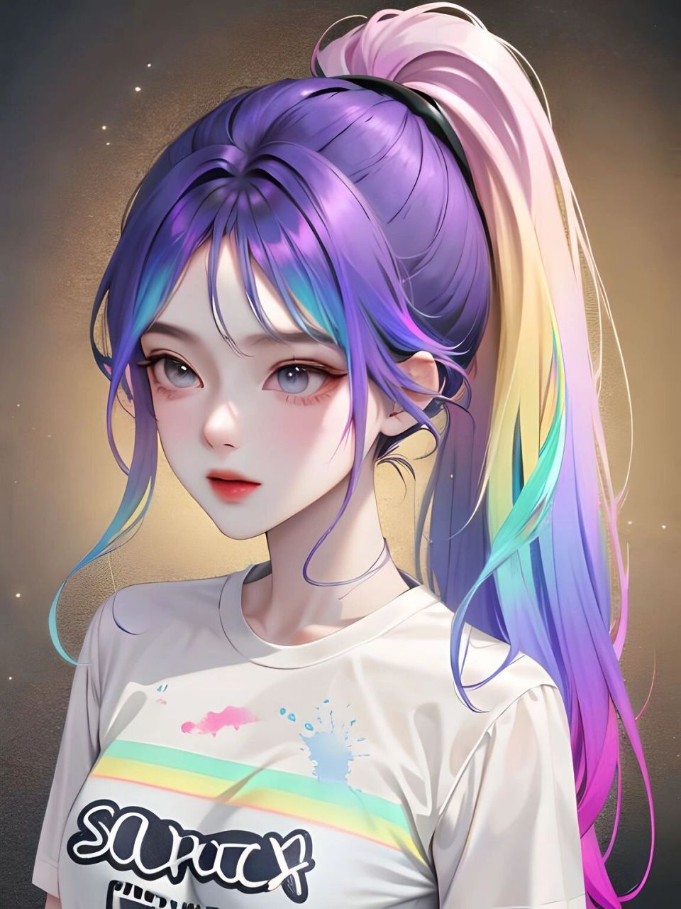 彩虹少女2|彩虹渐变的高马尾女生头像