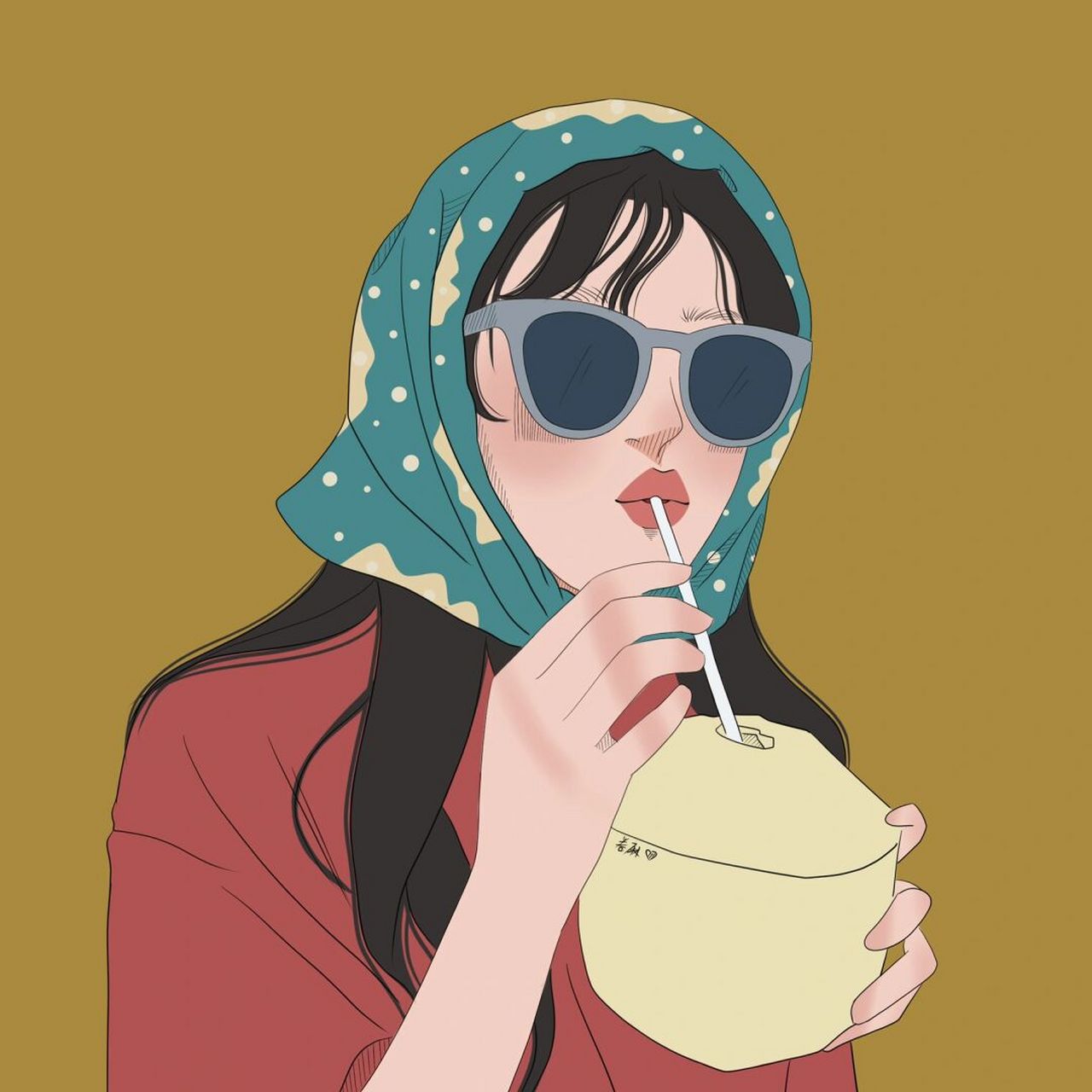 插画 | 头像 | 喝椰汁的小仙女 这种复古色系喜欢吗 图片可做个人头像