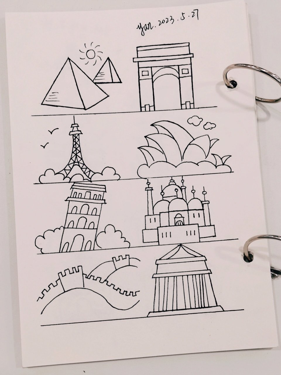 day74,简笔画练习-各国建筑,手帐素材 人这一辈子,可能会放弃很多东西