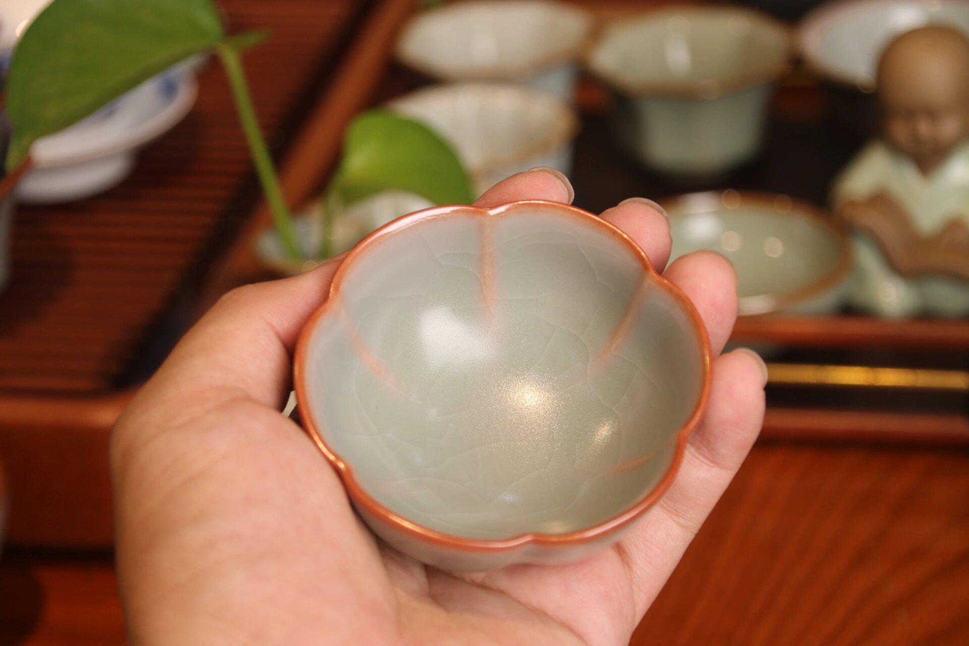 柏采窑粉青四代梅花杯汝窑茶杯质感油润 极致发色～手感超好