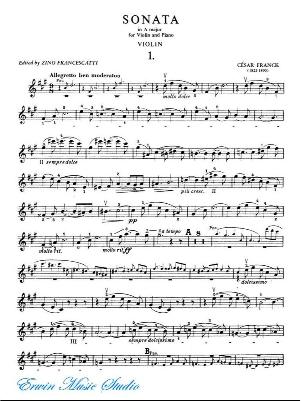 弗兰克a大调小提琴奏鸣曲 franck这首小提琴奏鸣曲作于1886年,最典型