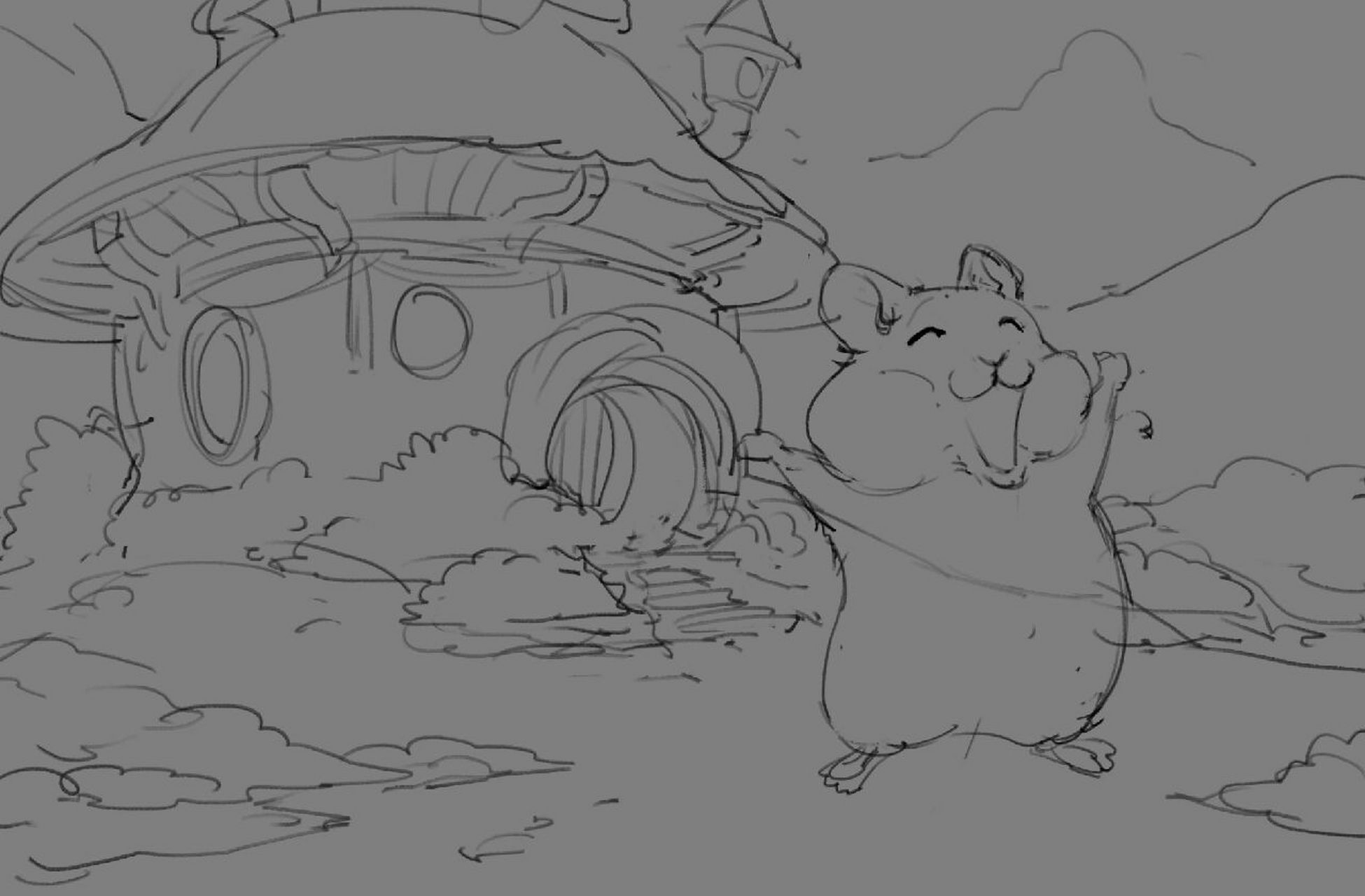 惊蛰贺图《苏醒的黑腹仓鼠》 这是我板绘的惊蛰贺图.