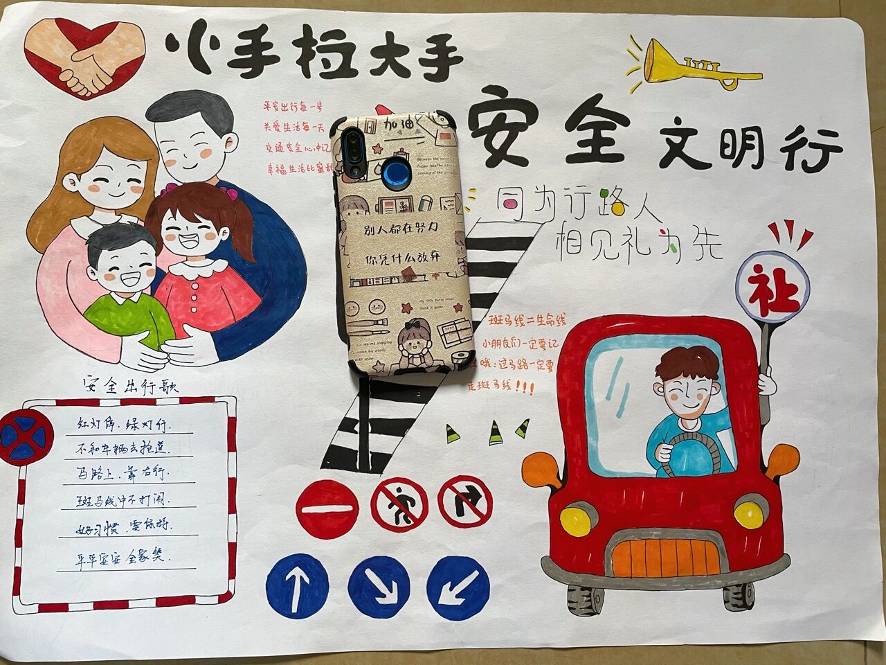 小手拉大手•安全文明行手抄报!