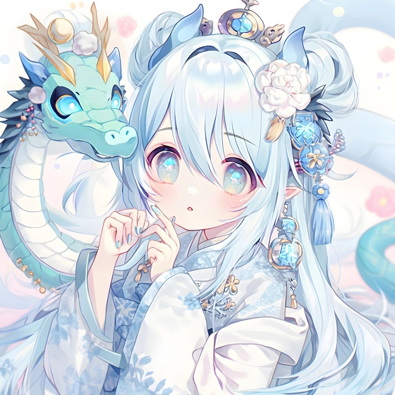 nijijourney|ai头像vol.23 生肖可爱头像-龙 水蓝色头发的龙娘