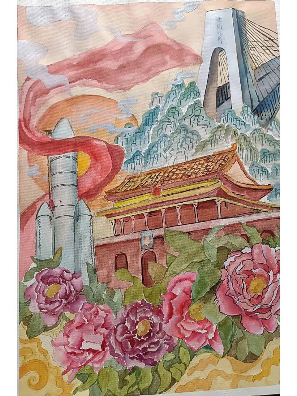 喜迎二十大 永远跟党走|水彩画 纸张:宝虹4k水彩纸 水彩:鲁本斯 画面