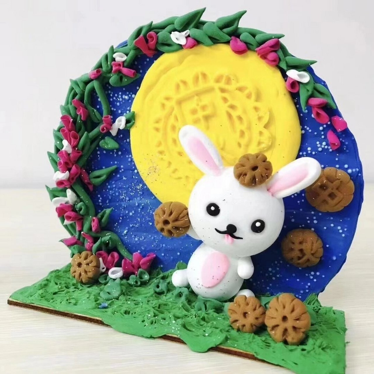 中秋节|超轻黏土中秋节创意手工diy 中秋节特色课 半圆模版和月亮摆件