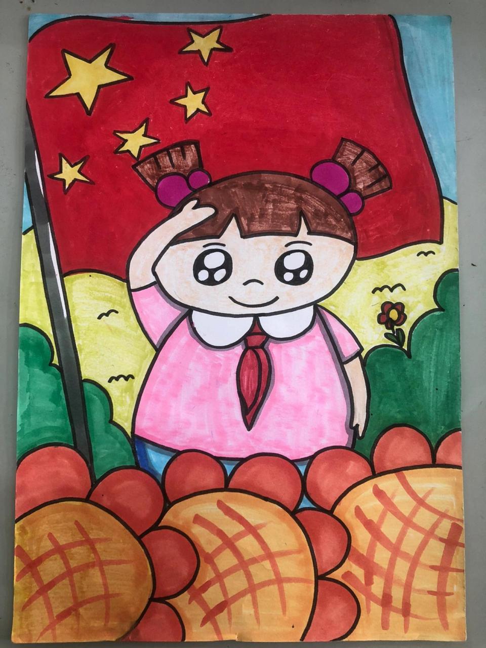 爱国,红色教育,简笔画主题画