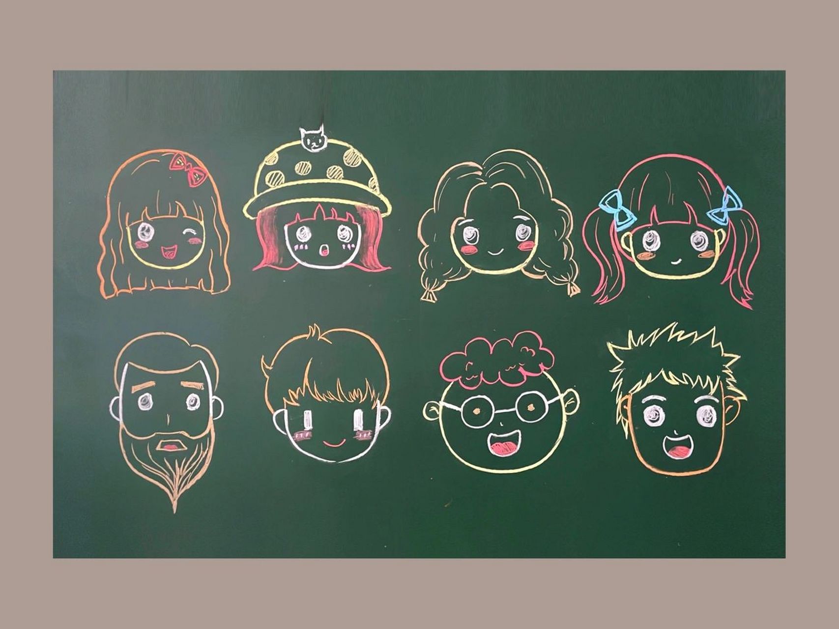 超简单黑板画  可爱卡通人头像97 一学就会